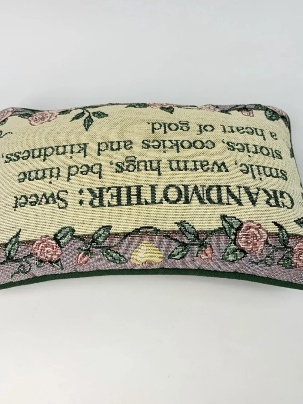 Tapestry Throw Pillow Grandmother Sweet Hugs Stories Cookies Roses Green VTG